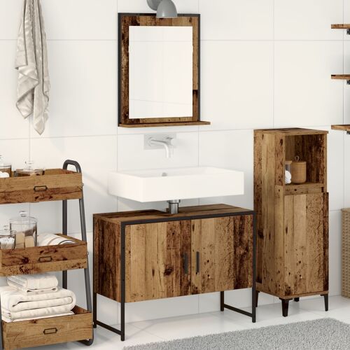 Vidaxl Ensemble De Meubles De Salle De Bain 2 Pièces En Bois Ancien Et Bois Aggloméré