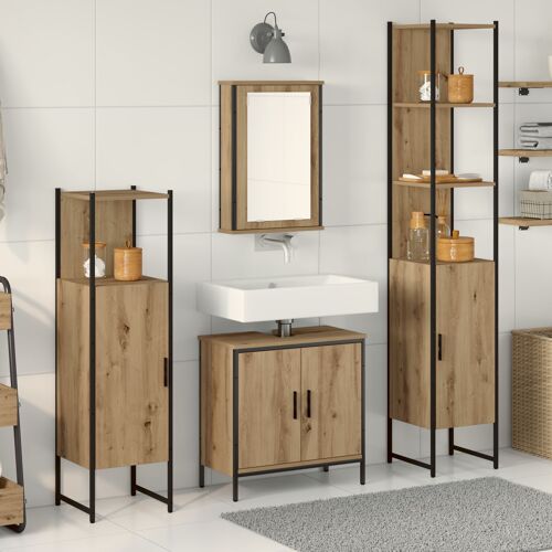 Vidaxl Ensemble De Meubles De Salle De Bain 4 Pièces En Bois D'artisanat Couleur Chêne