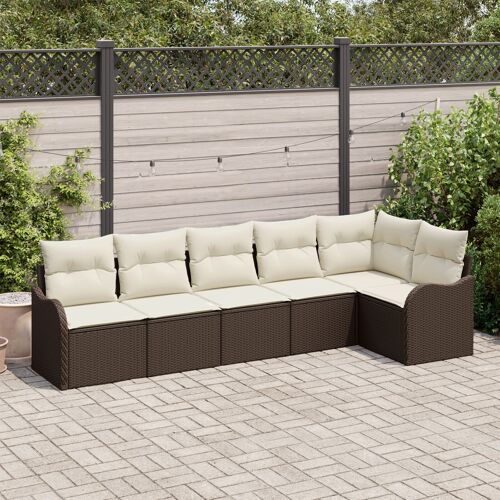 Canapé De Jardin 6 Pièces Avec Coussins Marron En Rotin Poly, Canapé 2 Places Avec Rangement Et Coussins Marron En Rotin Poly
