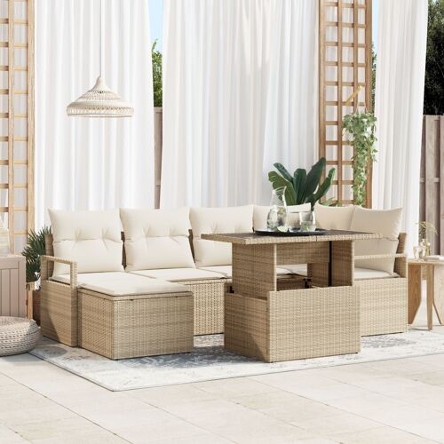 Ensemble de Sofa de Jardin de 7 pièces vidaXL avec Coussins Beige Poly Rattan, Sofa de Jardin 2 Places vidaXL avec Rangement & Coussins Beige Poly Rattan