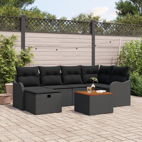 Ensemble De Canapés De Jardin De 7 Pièces Avec Coussins En Rotin Synthétique Noir, Canapé De Jardin 2 Places Avec Rangement Et Coussins En Rotin Synthétique Noir