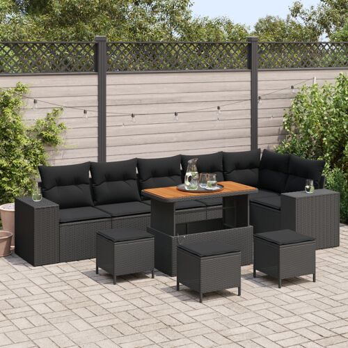 Ensemble De Salon De Jardin De 10 Pièces En Rotin Noir Avec Coussins Vidaxl Acacia, Ensemble De Repas De Jardin De 4 Pièces Avec Coussins En Rotin Noir Vidaxl Acacia
