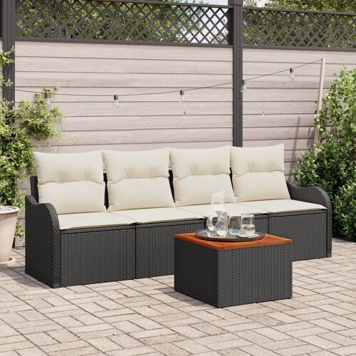 Ensemble De Canapés De Jardin 5 Pièces En Rattan Poly Noir, Canapé De Jardin 2 Places Avec Rangement En Rattan Poly Noir