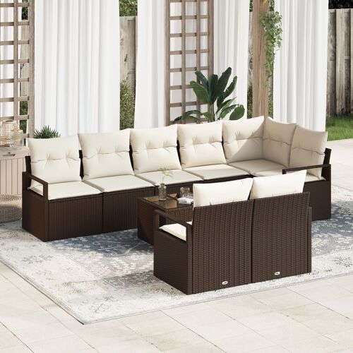 Ensemble De Canapés De Jardin 8 Pièces Avec Coussins En Rotin Poly Gris, Canapé De Jardin 2 Places Avec Coussins En Rotin Poly Marron