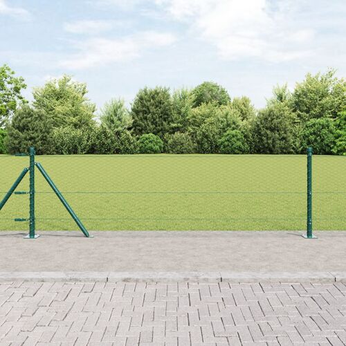 Clôture Hexagonale Vidaxl Verte 0,6x10 M Acier, Poteaux De Clôture Vidaxl Avec Plaques De Base 7 Pcs Ø32mm 70cm Acier Galvanisé