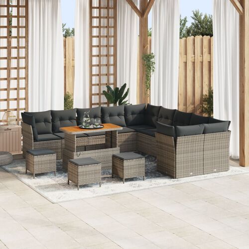 Vidaxl Ensemble De Canapé De Jardin 14 Pièces Avec Coussins Poly Rotin Gris Acacia, Vidaxl Ensemble De Salle À Manger De Jardin 4 Pièces Avec Coussins Poly Rotin Gris Acacia