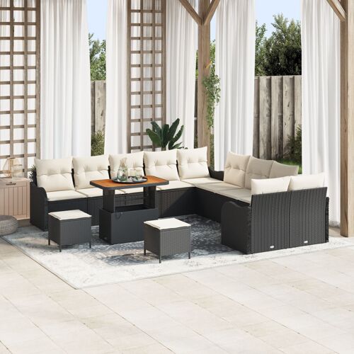 Ensemble De Canapé De Jardin De 13 Pièces Avec Coussins Noir Rattan Poly Acacia, Canapé De Jardin 2 Places Avec Rangement Et Coussins Noir Rattan Poly, Ensemble De Salle À Manger De Jardin De 3 Pièces Avec Coussins Noir Rattan Poly Acacia