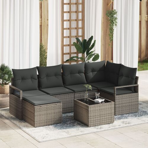 Vidaxl Ensemble De Canapé De Jardin De 6 Pièces Avec Coussins Noir Poly Rotin, Vidaxl Canapé De Jardin 2 Places Avec Rangement Et Coussins Gris Poly Rotin