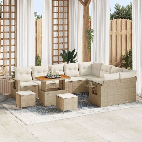 Vidaxl Ensemble De Sofa De Jardin De 12 Pièces Avec Coussins Rotin Poly Beige Acacia, Vidaxl Ensemble De Salle À Manger De Jardin De 3 Pièces Avec Coussins Rotin Poly Beige Acacia