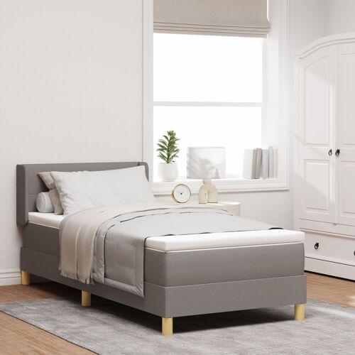 vidaXL Lit à ressorts avec matelas taupe 90x190 cm en tissu, vidaXL Tête de lit capitonnée taupe 90 cm en tissu