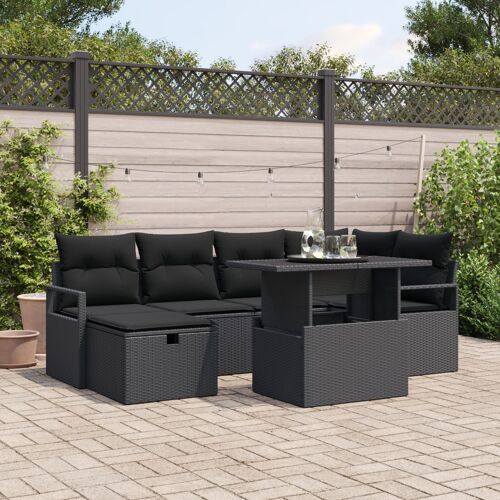 Canapé De Jardin De 7 Pièces Avec Coussins En Rotin Poly Noir, Canapé De Jardin 2 Places Avec Coussins En Rotin Poly Noir