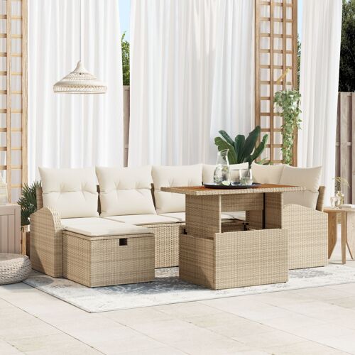 vidaXL Ensemble de 7 canapés de jardin avec coussins en rotin beige