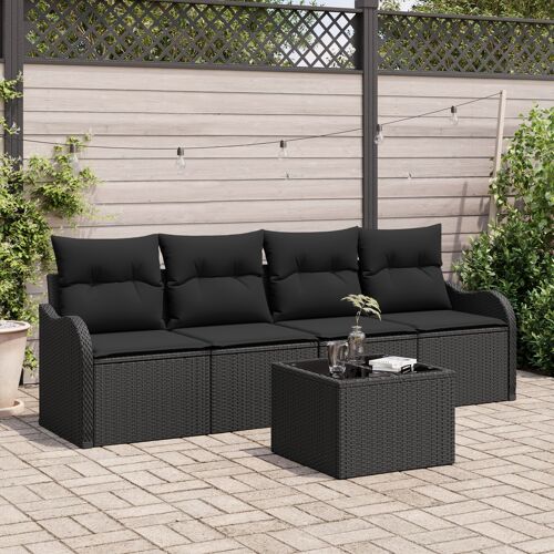 Canapé De Jardin 5 Pièces Avec Coussins Noir En Poly Rotin, Canapé De Jardin 2 Places Avec Coussins Noir En Poly Rotin