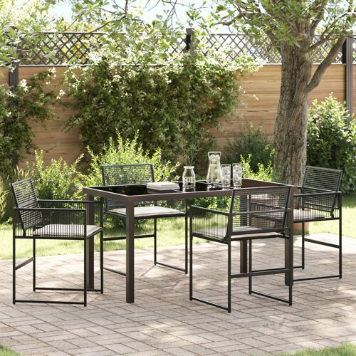 vidaXL Set de salle à manger de jardin 5 pièces avec coussins en rattan poly noir