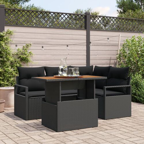 Ensemble De Canapé De Jardin 5 Pièces Avec Coussins En Rattan Poly Noir, Canapé De Jardin 2 Places Avec Rangement & Coussins En Rattan Poly Noir