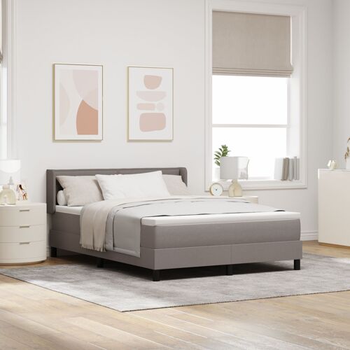 Lit à ressorts vidaXL avec matelas taupe 140x190 cm tissu, Design de tête de lit à lignes vidaXL taupe 140 cm tissu