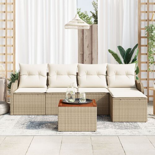 Ensemble De Canapé De Jardin 6 Pièces Avec Coussins Beige Rattan, Canapé De Jardin 2 Places Avec Coussins Beige Rattan