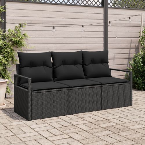 Ensemble De Canapé De Jardin Vidaxl 3 Pièces Avec Coussins Noir Poly Rattan, Canapé De Jardin 2 Places Vidaxl Avec Coussins Noir Poly Rattan
