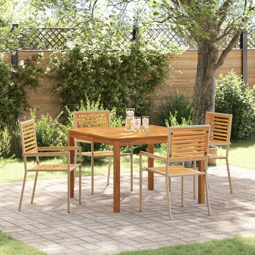Ensemble De Salle À Manger De Jardin 5 Pièces Vidaxl Beige Poly Rattan Acacia, Chaises De Jardin Empilables Vidaxl Avec Coussins - Ensemble De 2 En Beige Poly Rattan