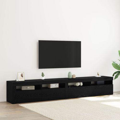 Meubles Tv Vidaxl 2 Pcs Avec Lumières Led En Chêne Noir Et Bois D'ingénierie, Meuble Tv Vidaxl Avec Led Chêne Noir 120x35x40 Cm En Bois D'ingénierie