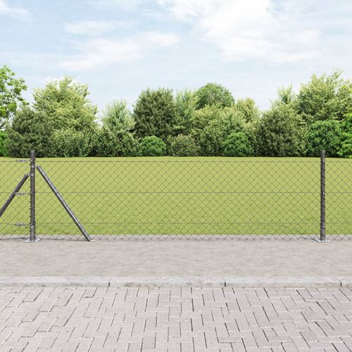 Vidaxl Clôture En Treillis Avec 13 Poteaux Flasqués 0.6x25 M En Acier Galvanisé