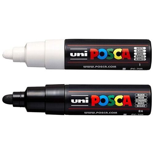 Posca Lot De 2 Marqueurs Pc7m Pointe Conique Large 1 Noir Et 1 Blanc