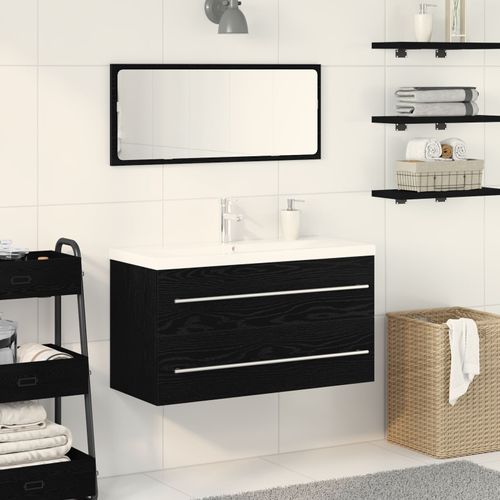 Vidaxl Meuble Sous Lavabo Avec Vasque Intégrée Chêne Noir Bois D'ingénierie