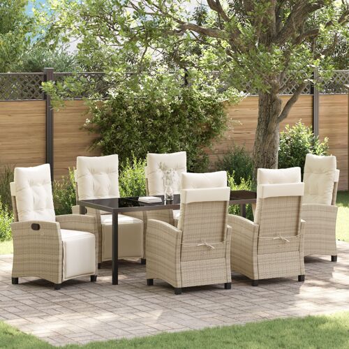 vidaXL Ensemble de mobilier de jardin de 7 pièces en rotin beige