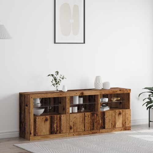 Vidaxl Buffet Avec Lumières Led Bois Ancien 181.5x37x67 Cm Bois Reconstitué
