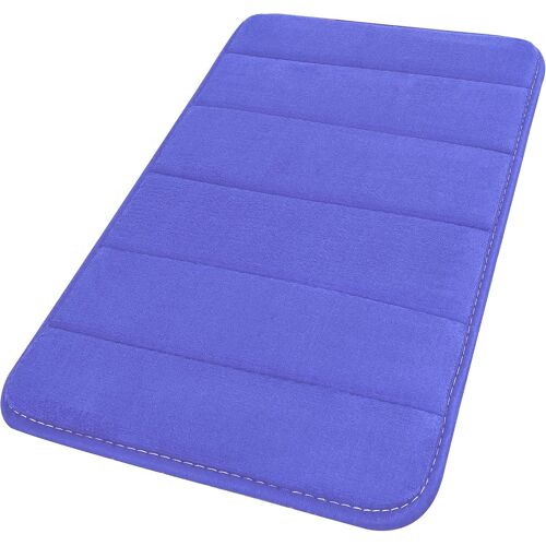 KAL-Tapis De Bain En Velours Corail Mousse Mémoire Anti-Dérapant Tapis Douche Bleu 60 X 40Cm