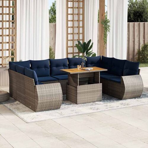 Vidaxl Salon De Jardin Avec Coussins 10 Pcs Gris Résine Tressée