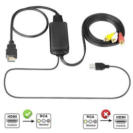 Convertisseur HDMI vers RCA 1080p 60 Hz, câble de 2 m, alimentation USB, compatible avec téléviseurs, projecteurs et appareils audiovisuels