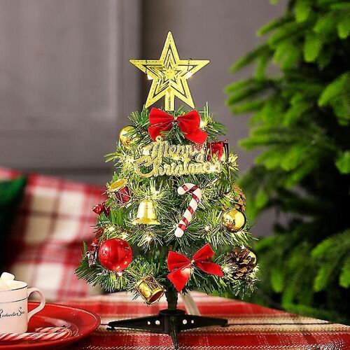 Mini sapin de Noël artificiel de 30 cm avec lumières jaunes chaudes et accessoires pour la décoration de la maison ou du bureau