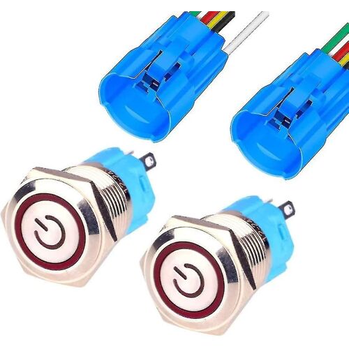 Interrupteur à bouton-poussoir à verrouillage en acier inoxydable de 16 mm avec LED bleue, étanche IP65, 12 V-24 V, lot de 2