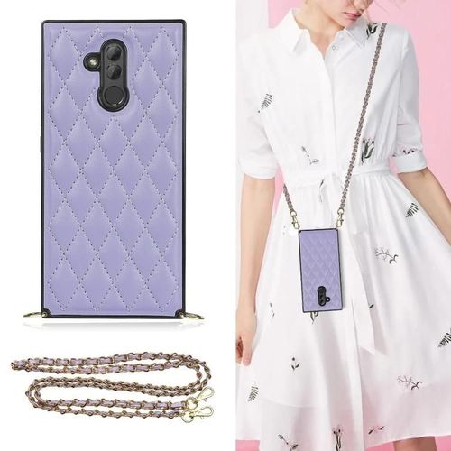 Coque Antichoc Huawei Mate 20 Lite - Élégant Motif Rhombique,Tpu Et Cuir Avec Bandoulière,Violet Violet