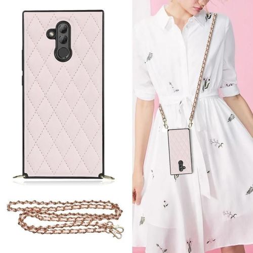 Coque Antichoc Huawei Mate 20 Lite - Élégant Motif Losange,Rose Avec Sangle Rose