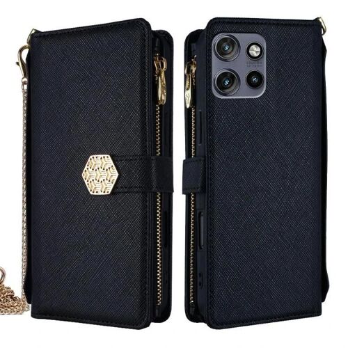 Poignée Crossbody Étui De Téléphone En Cuir De Texture Croisée Pour Motorola Edge 50 Neo 5g Noir