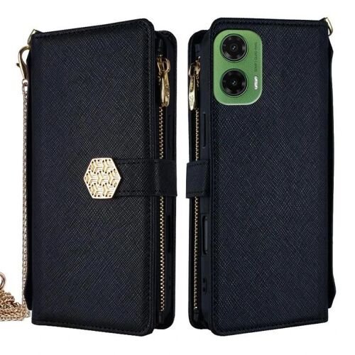 Poignée Crossbody Texture Croisée Texture Étui De Téléphone Pour Motorola Moto G35 5g Noir