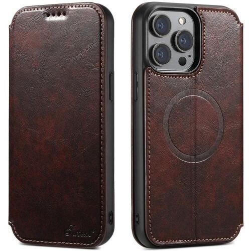 Pour iPhone 13 Pro Suteni J05 Cuir Magnétique Magsafe Coque de téléphone marron