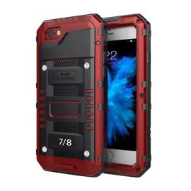 Coque étanche antichoc pour iPhone SE 2020,8,7 - Alliage de zinc et silicone,rouge rouge