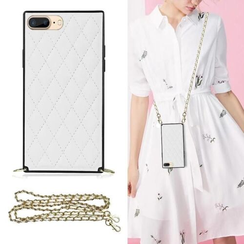 Coque antichoc iPhone SE 2022/2020/8/7 - Cuir microfibre élégant avec bandoulière chaîne