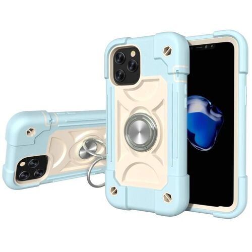 Coque iPhone 12 Mini - Silicone antichoc + PC,Support à double anneau,Bleu glacier Bleu glacier