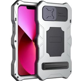 Coque En Métal Étanche Pour Iphone 14 - Tri-Proof Avec Support,Argent Argent