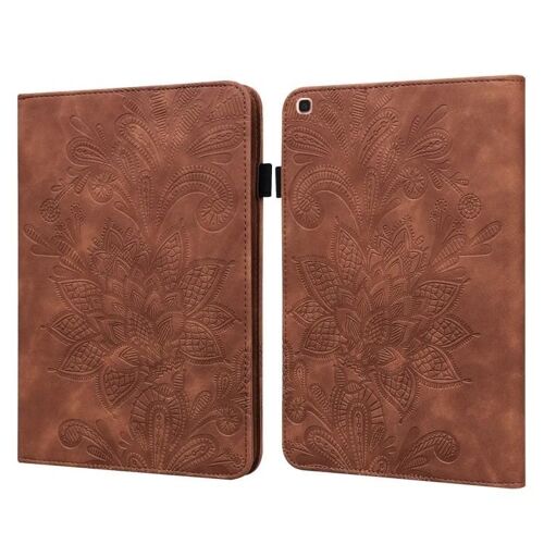 Coque Samsung Galaxy Tab A 10.1 - Portefeuille En Cuir Gaufré Fleur De Dentelle Avec Fentes Pour Cartes Et Support,Marron Marron