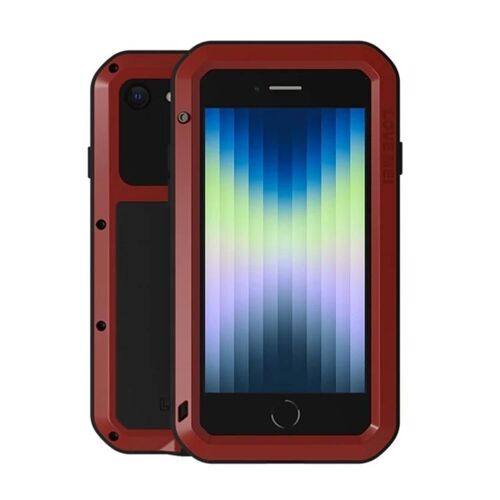 Coque iPhone SE 2022/2020/8/7 - LOVE MEI Métal antichoc,étanche à l'eau,étanche à la poussière,rouge rouge