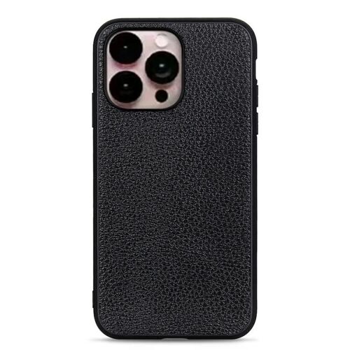 Coque en cuir pour iPhone 14 Pro Max - Texture litchi véritable,Noir - SUNSKY Noir