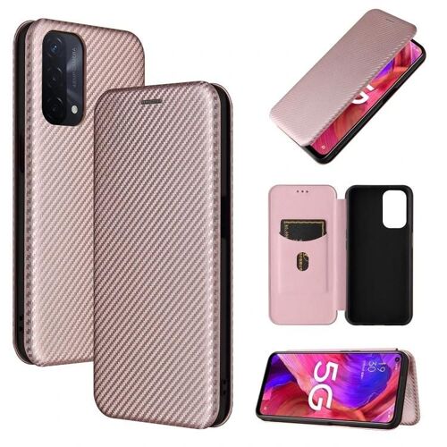 Étui OPPO A93 5G - Couvercle à rabat en fibre de carbone avec fente pour carte,rose rose