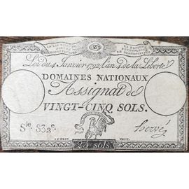 Assignat 25 Sols - 4 Janvier 1792 - Série 832 - Domaine Nationaux