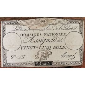 Assignat 25 Sols - 4 Janvier 1792 - Série 245 - Domaine Nationaux