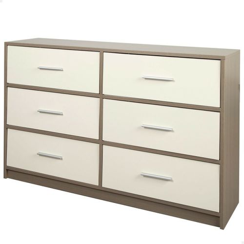 Commode Moderne Blanc Et Boisé 6 Tiroirs ¿ Rangement Pratique Et Élégant 114x70x30 Cm, Design Minimaliste Pour Chambre, Salon Ou Bureau